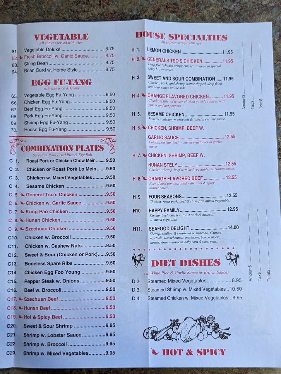 Menu board with classic Chinese takeout options.